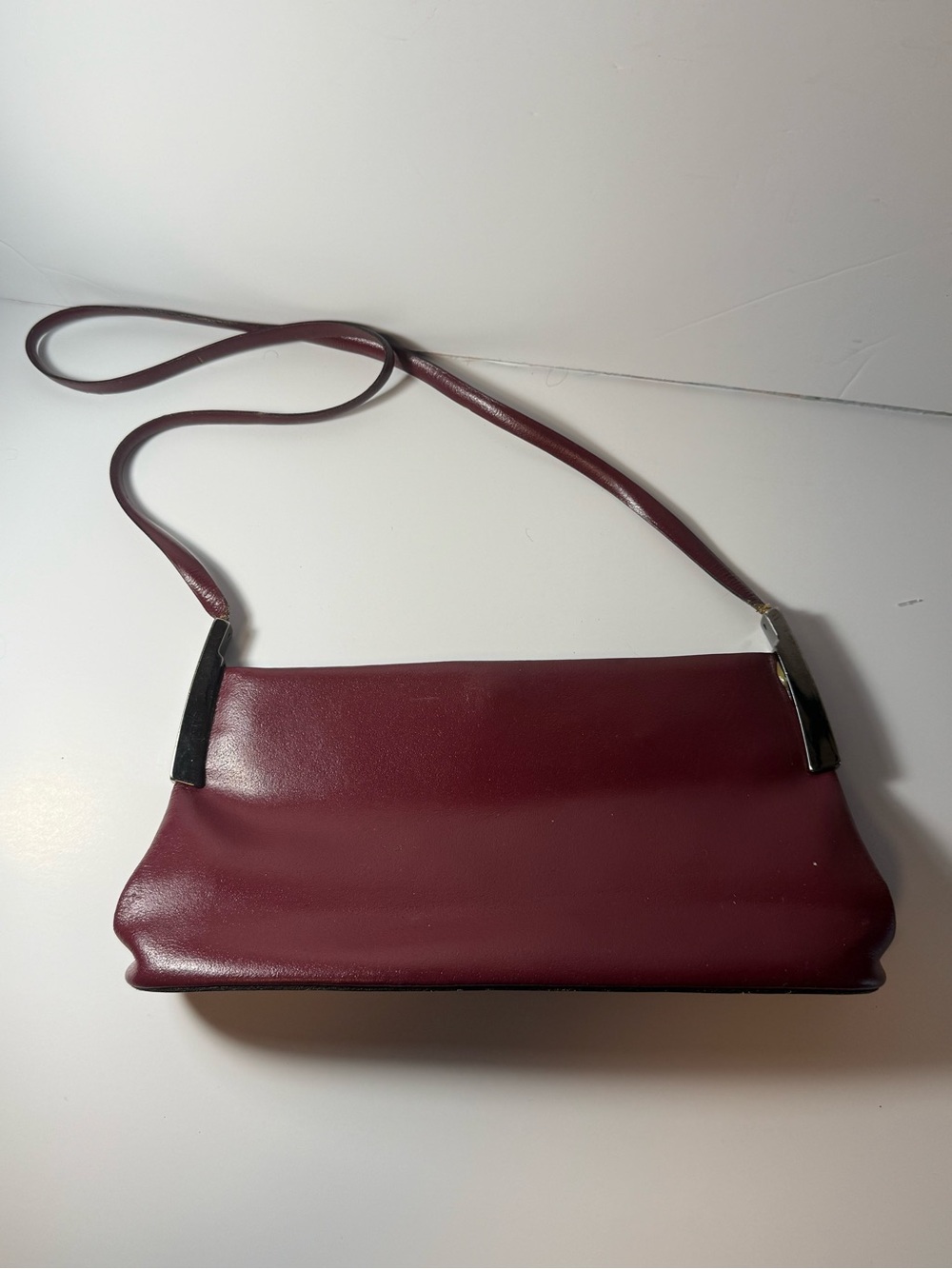 Vintage Simard Leather Handbag Burgundy Silver Accent